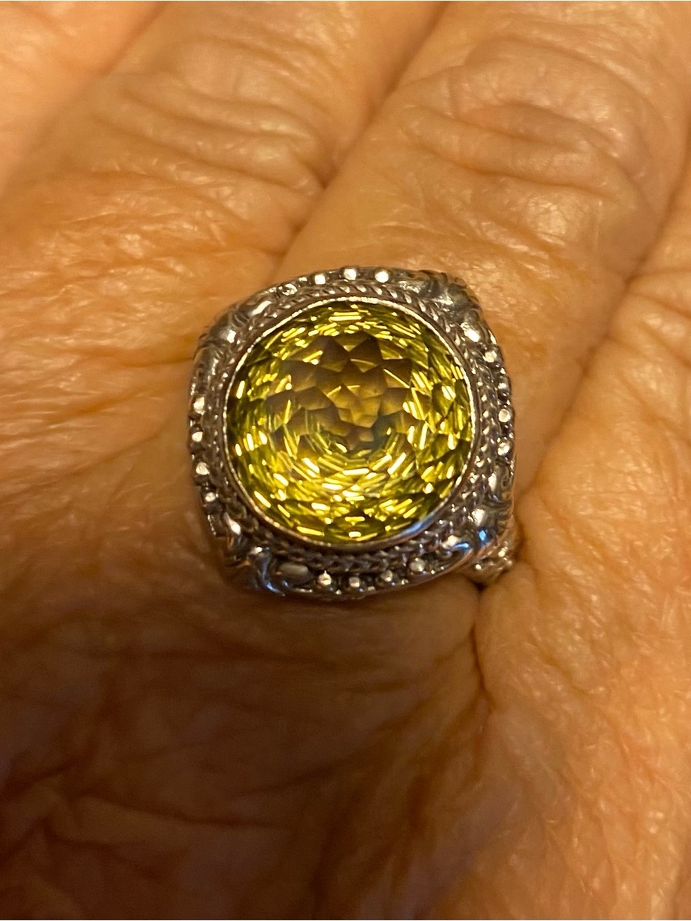 Sarda Olive Quartz .925 Sterling Silver Ring - Size 10